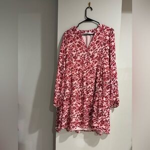 89th & Madison NWT Red & Blush Baby Doll Tiered Dress With Long Sheer Sleeves